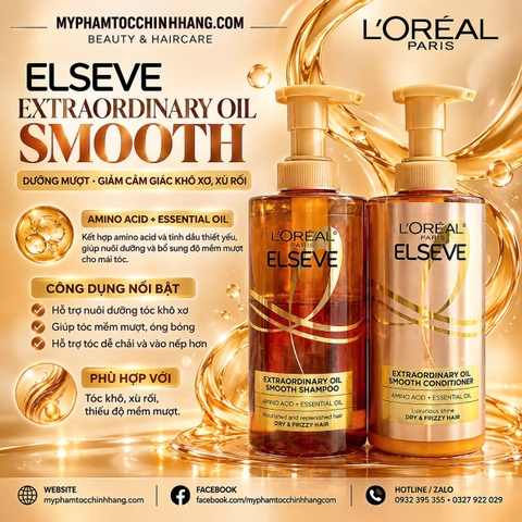 L’Oréal Paris Elseve Extraordinary Oil Smooth  | Bộ Dầu Gội Dầu Xả Dưỡng Mượt Tóc Khô Xơ, Xù Rối