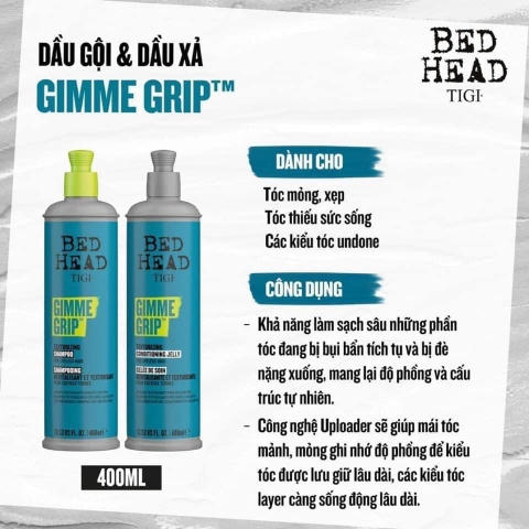 DẦU GỘI XẢ TIGI BEDHEAD GIMME GRIP TẠO CẤU TRÚC VÀ LÀM DẦY SỢI TÓC 400ML