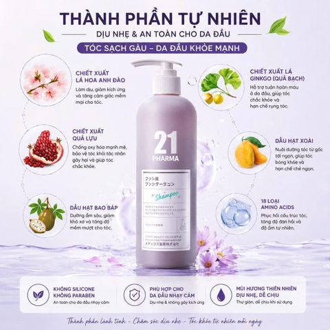 Dầu Gội Dược Mỹ Phẩm PHARMA 21 Nhật Bản Kiềm Dầu, Giảm Gàu 602ml