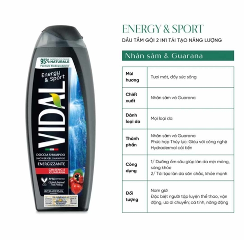 Sữa tắm gội 2 trong 1 Vidal (Vidal 2-in-1 Shower Gel & Shampoo) 500ml