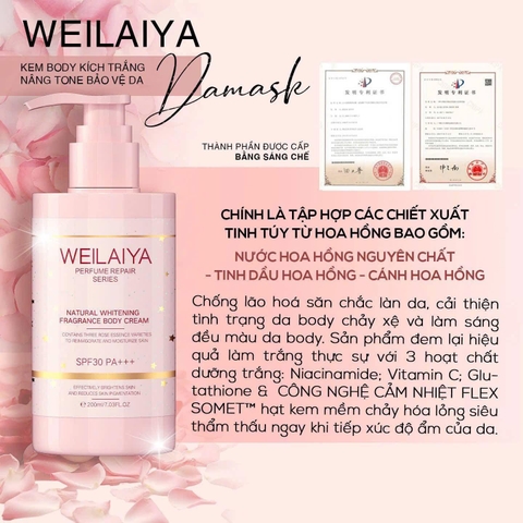Kem Body Truyền Trắng Nâng Tone Bảo Vệ Da Weilaiya White Tone-Up Body Cream SPF30 PA+++ 200ml
