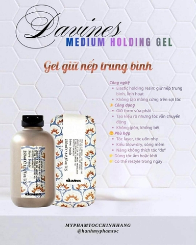 Gel tạo kiểu giữ nếp trung bình Davines More Inside This Is A Medium Hold Modeling Gel 250ml