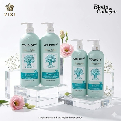 Dầu gội xả Biotin & Collagen VOUDIOTY XANH DƯƠNG  trị gầu siêu mượt ( mẫu tròn) 500ml - 1000ml