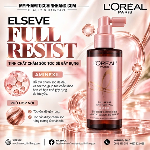 L’Oréal Paris Elseve Full Resist Anti-Hair Fall Scalp Essence 90ml | Tinh Chất Da Đầu Aminexil 1,5% Hỗ Trợ Giảm Gãy Rụng Tóc