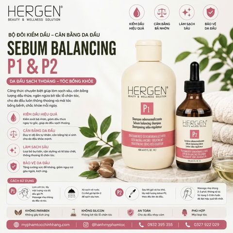 Combo B.E.S Hergen Sebum Balancing P1 & P2 | Gội & Lotion Cân Bằng Bã Nhờn Cho Da Đầu Dầu