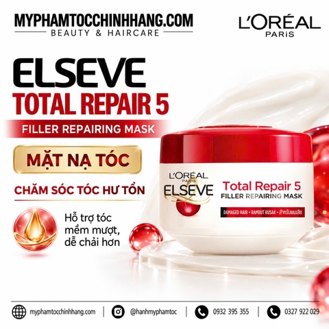 Mặt nạ tóc L’Oréal Paris Elseve Total Repair 5 Filler Repairing Mask | Dưỡng mềm mượt, chăm sóc tóc hư tổn