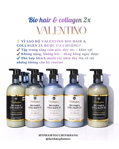 Cặp dầu gội xả Valention Bio Hair & Collagen 2X 500ml 800ml