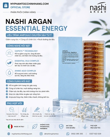 Tinh Chất Giảm Rụng Tóc Nashi Argan Essential Energy Ampoule Capixyl™ 12x10ml Chính Hãng Ý