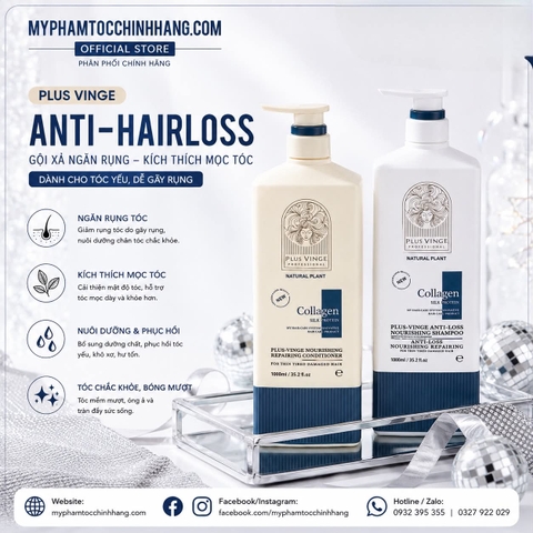(Mẫu mới 2025) Cặp Dầu Gội Xả Collagen Vinge 1000ML Phục Hồi, Giảm Rụng, Kích mọc tóc