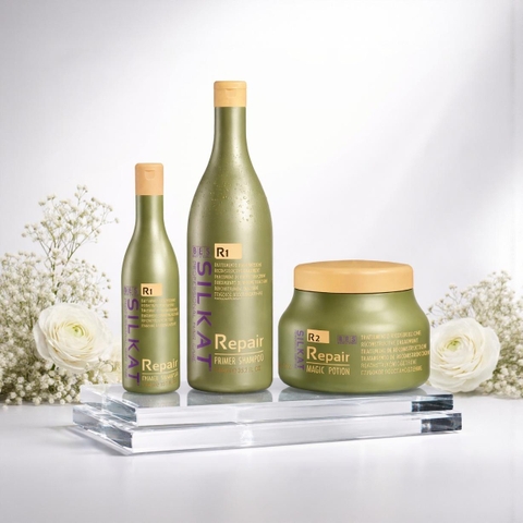 DẦU GỘI VÀ DẦU HẤP BES SILKAT REPAIR R1 VÀ R2 1000ML - 500ML