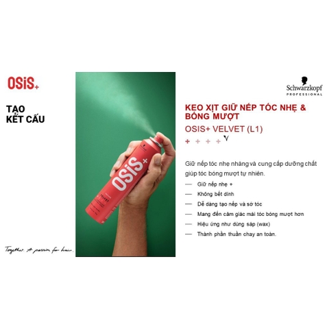 Gôm (keo xịt) Giữ Nếp Tóc Nhẹ Và Bóng Mượt OSIS+ VELVET 200ml