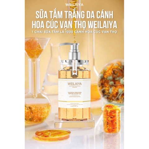 Sữa tắm trắng da cánh hoa cúc vạn thọ Weilaiya (Marigold Petal Whitening Shower Gel) 450ml
