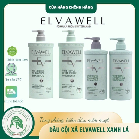 Dầu gội xả Elvawell White Truffle Oil Control Shampoo & Extra Volume Conditioner (Màu xanh) kiềm dầu, tóc mềm bồng bềnh 500ml/1000ml