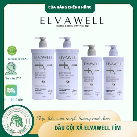Dầu gội xả  Elvawell White Truffle Shampoo & Conditioner (Màu tím) phục hồi suôn mượt cho tóc khô xơ hư tổn 500ml/1000ml