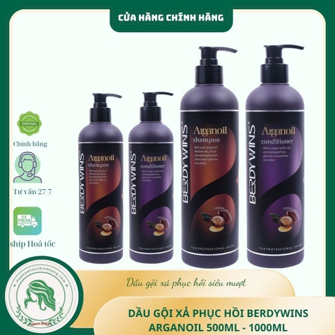 DẦU GỘI XẢ BERDYWINS ARGAN OIL Shampoo, Conditioner 1000ml+HẤP TÓC Mask Berdywins 500ML