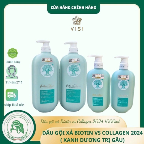 DẦU GỘI XẢ BIOTIN ( CHAI DẸT) 2024 COLLAGEN XANH DƯƠNG TRỊ GÀU MƯỢT TÓC 1000ML