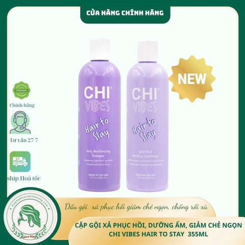 Dầu gội xả CHI Vibes Hair to Slay – Dưỡng ẩm và phục hồi tóc hư tổn (CHI Vibes Hair to Slay Daily Moisturizing Shampoo & Split-End Mending Conditioner) 355ml