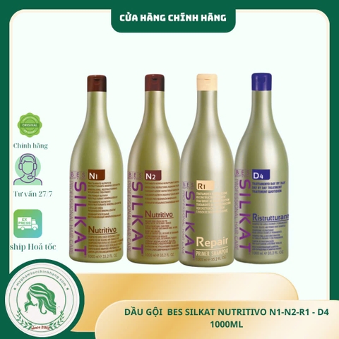 DẦU GỘI BES SILKAT PHỤC HỒI TÓC D4 Repairing Shampoo +DẦU XẢ SILKAT SIÊU MƯỢT D2  Smoothing Conditioner 1000ML