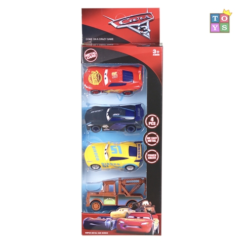 Hộp Đồ Chơi 4 Xe Ô Tô Mô Hình MCQUEEN Bằng Hợp Kim Chạy Bằng Cót