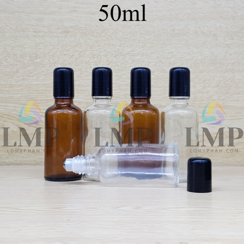 Chai tinh dầu nắp đen đầu bi lăn sắt 50ml