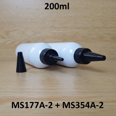 Chai trắng vai tròn nắp nhọn sọc đen 200ml