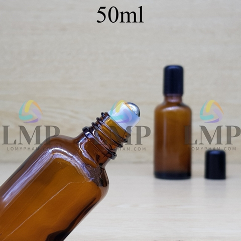 Chai tinh dầu nắp đen đầu bi lăn sắt 50ml