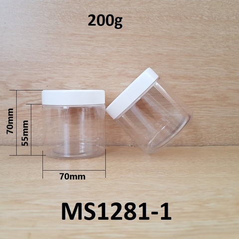 Hũ PETE trong 200g nắp màu