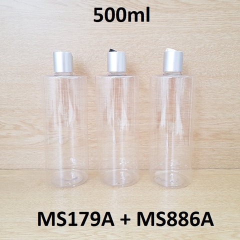Chai trong vai ngang nắp nhấn bạc  500ml