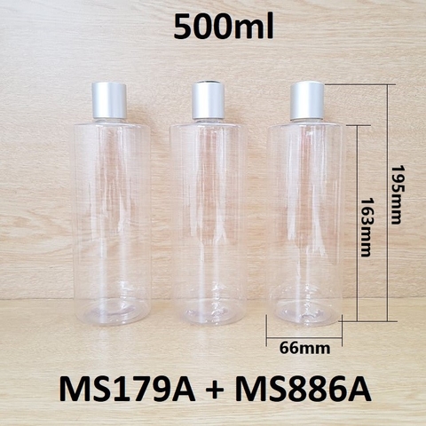 Chai trong vai ngang nắp nhấn bạc  500ml