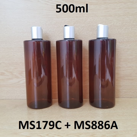 Chai nâu vai ngang nắp nhấn bạc 500ml