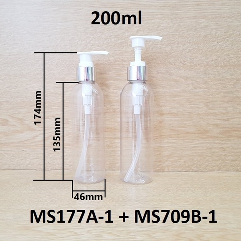 Chai trong vai tròn vòi van trắng khoen bạc 200ml