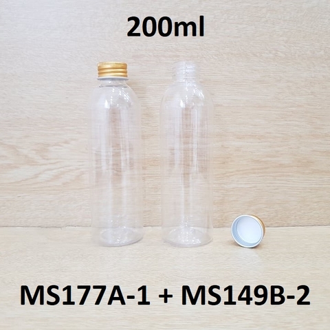 Chai trong vai tròn nắp vàng cuốn 200ml