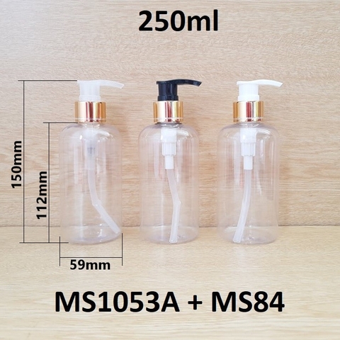 Chai PET vai tròn trong vòi van xi vàng 250ml