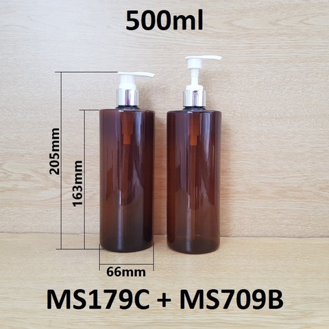 Chai nâu vai ngang vòi van xi bạc bóng KO viền 500ml