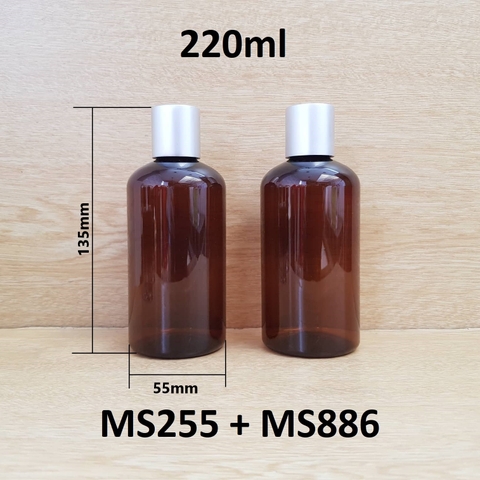Chai nâu đất lùn  nắp nhấn bạc 220ml