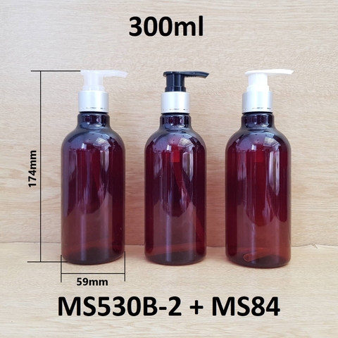 Chai nâu cổ cao tròn vòi van xi bạc 300ml