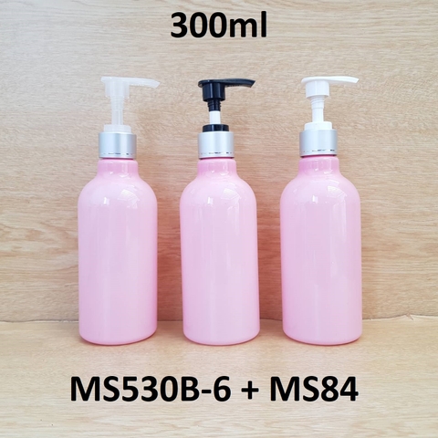 Chai hồng đục cổ cao tròn vòi van xi bạc 300ml