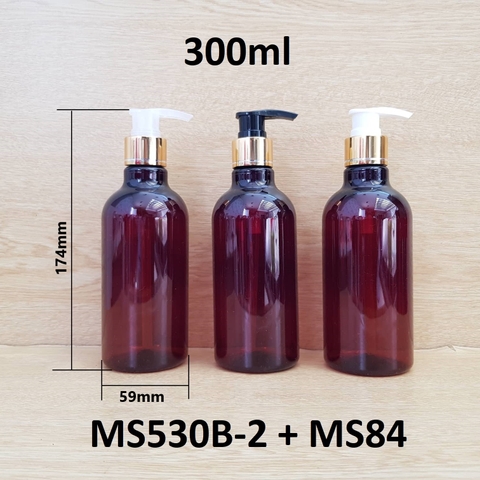 Chai nâu cổ cao tròn vòi van xi vàng 300ml