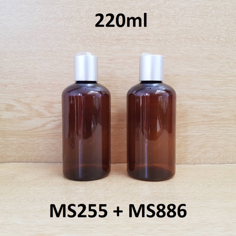 Chai nâu đất lùn  nắp nhấn bạc 220ml