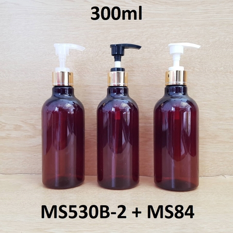 Chai nâu cổ cao tròn vòi van xi vàng 300ml