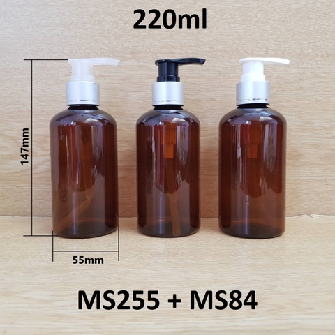 Chai nâu đất lùn vòi van xi bạc 220ml