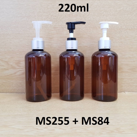 Chai nâu đất lùn vòi van xi bạc 220ml
