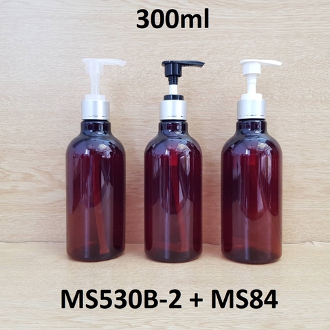 Chai nâu cổ cao tròn vòi van xi bạc 300ml