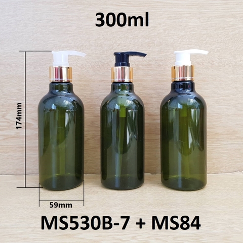 Chai rêu cổ cao tròn vòi van xi vàng 300ml