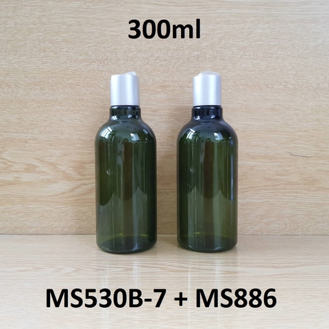Chai rêu cổ cao tròn nắp nhấn bạc 300ml