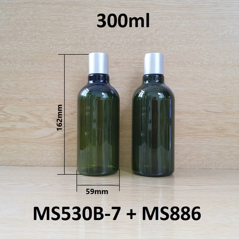 Chai rêu cổ cao tròn nắp nhấn bạc 300ml