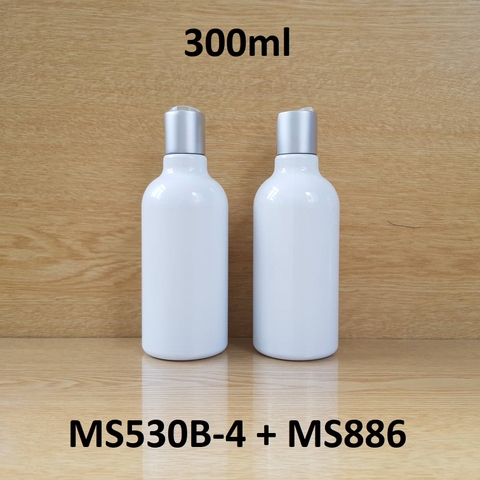 Chai trắng cổ cao tròn nắp nhấn bạc 300ml