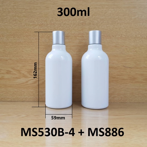 Chai trắng cổ cao tròn nắp nhấn bạc 300ml