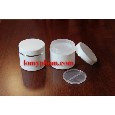 Hũ nhựa Trắng Viền Bạc 100g