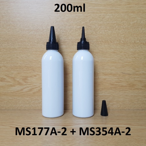 Chai trắng vai tròn nắp nhọn sọc đen 200ml